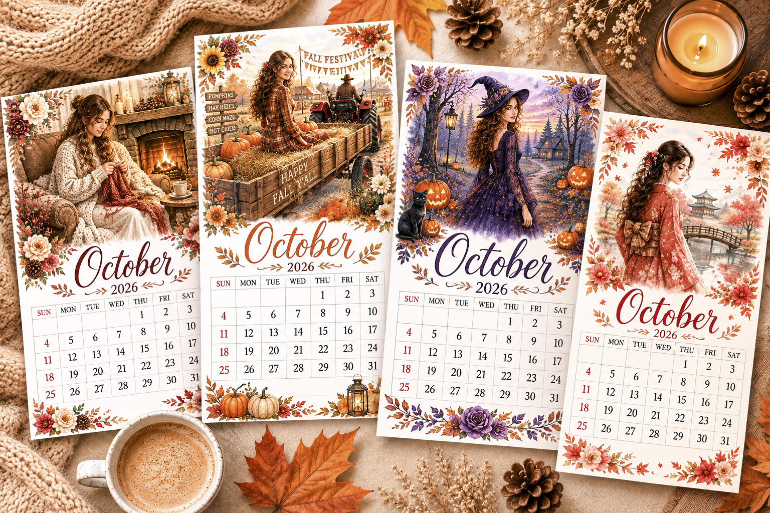 29 Watercolor October 2026 Calendar Collection