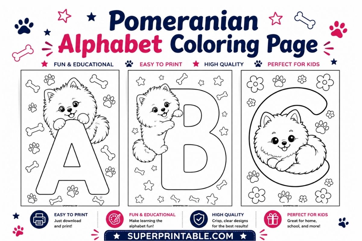 Pomeranian Alphabet Coloring Pages