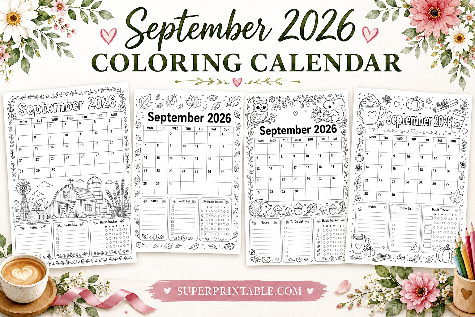 September 2026 Planner Coloring Calendars