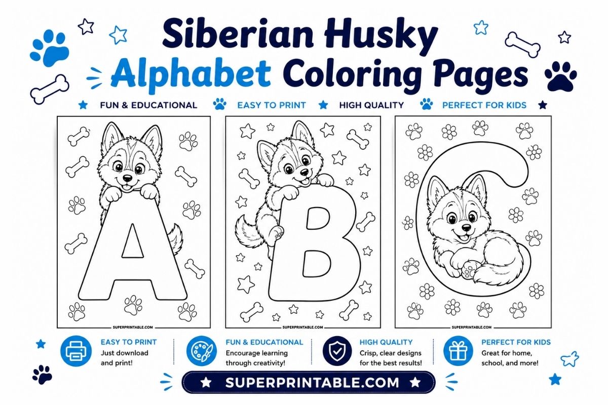 Siberian Husky Alphabet Coloring Pages
