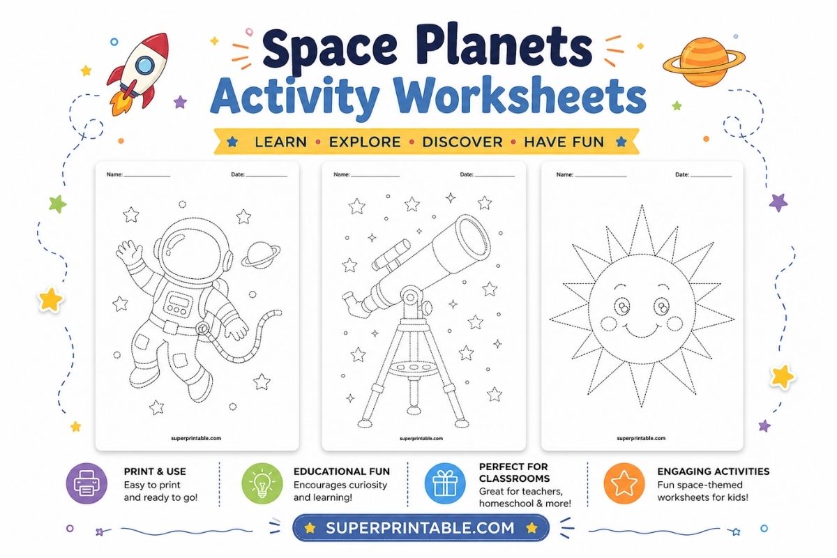 Free Space Planets Activity Worksheets