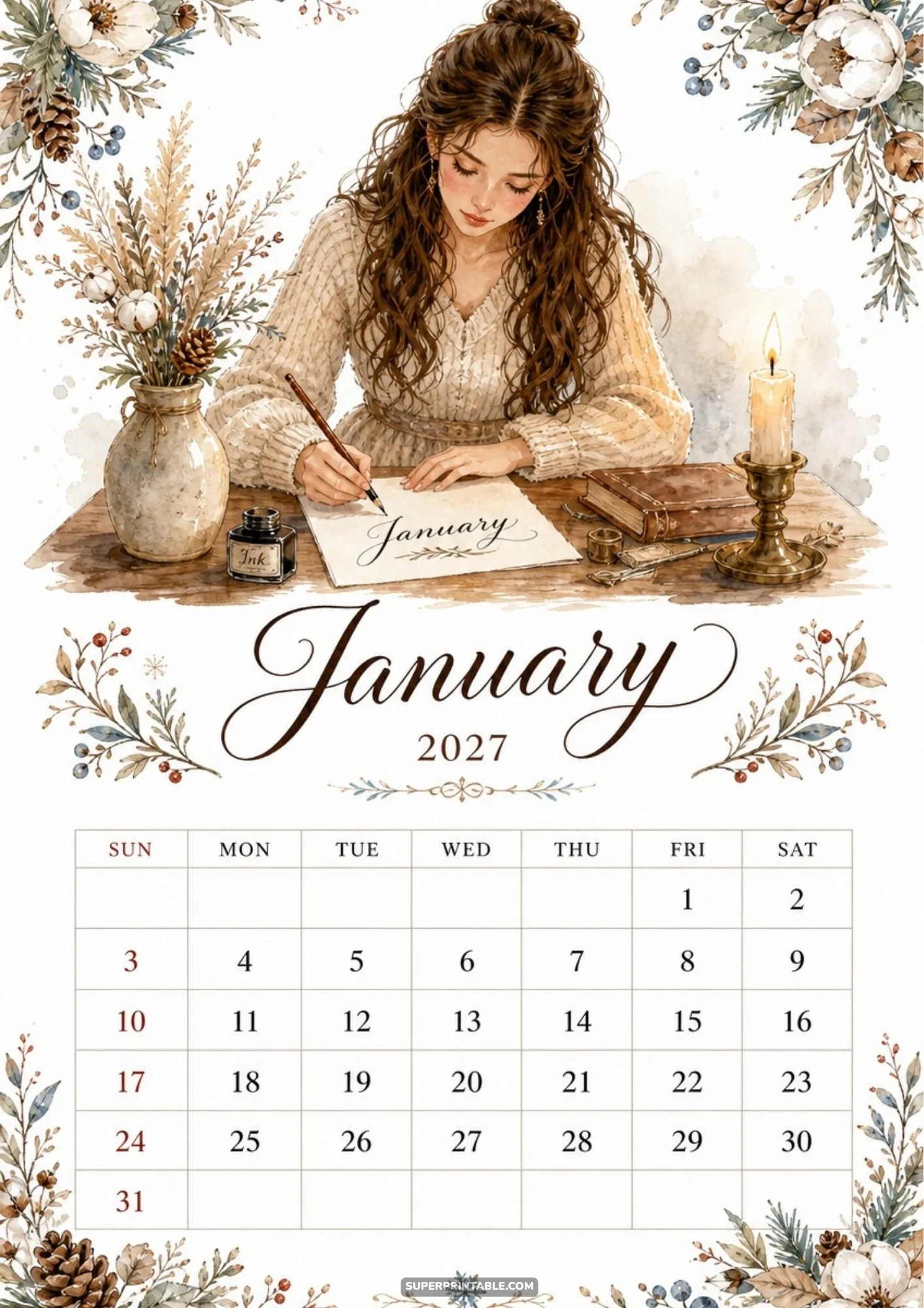 A woman writes calligraphy with a dip pen and black ink under the warm light of a burning candle