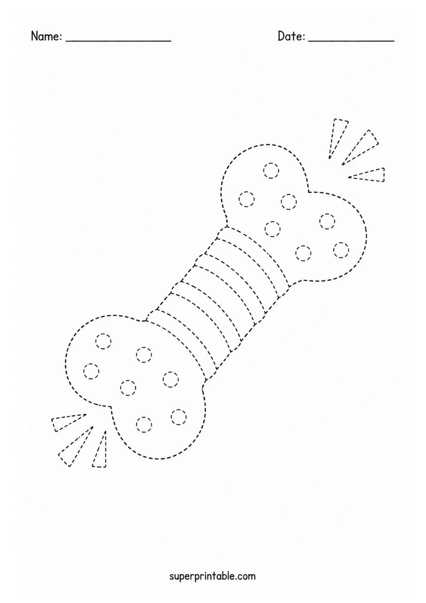 Textured squeaky dog bone chew toy line tracing worksheet for preschool practice.