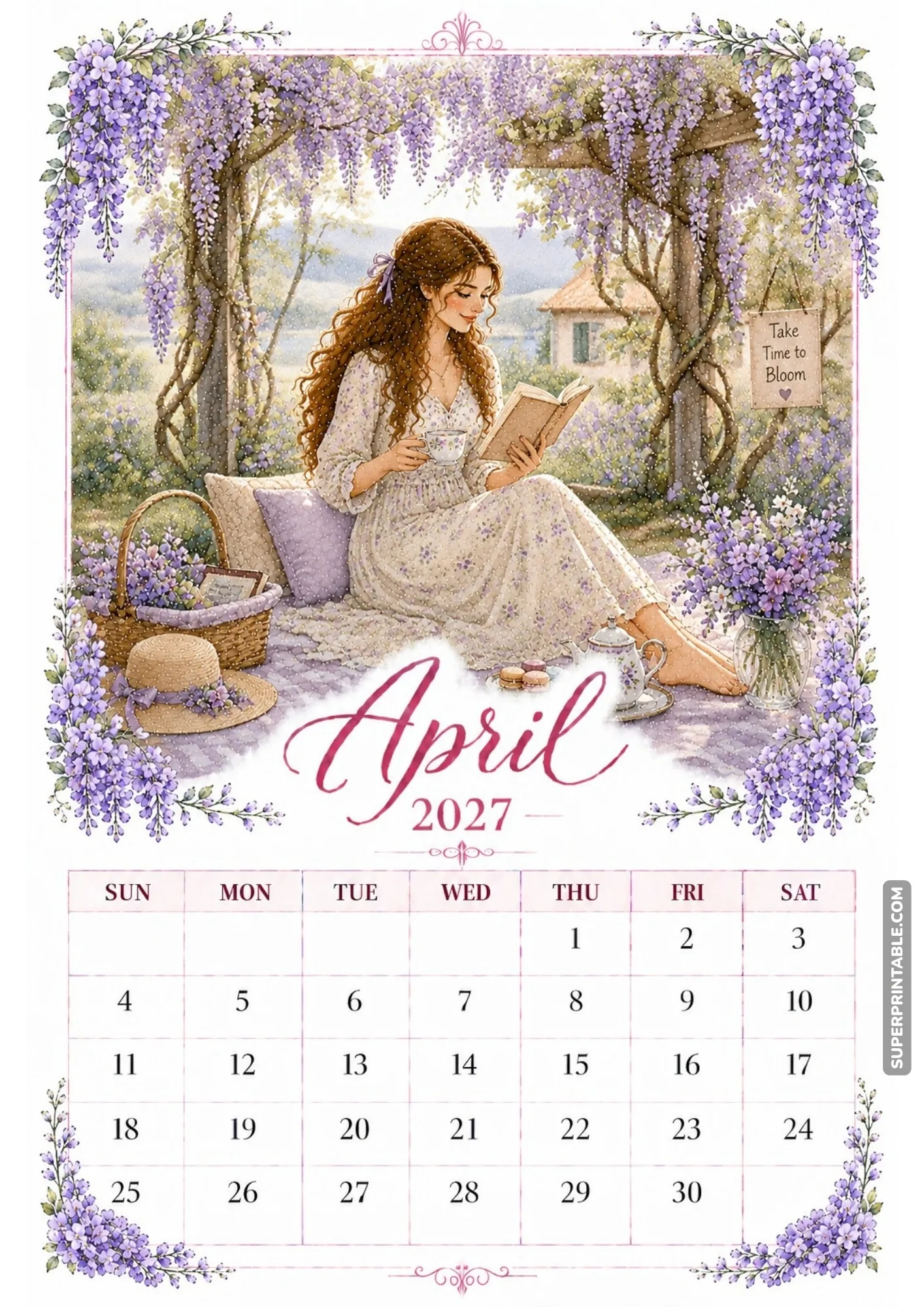 Woman reading a book on a comfortable outdoor bench under a wisteria-covered garden gazebo.