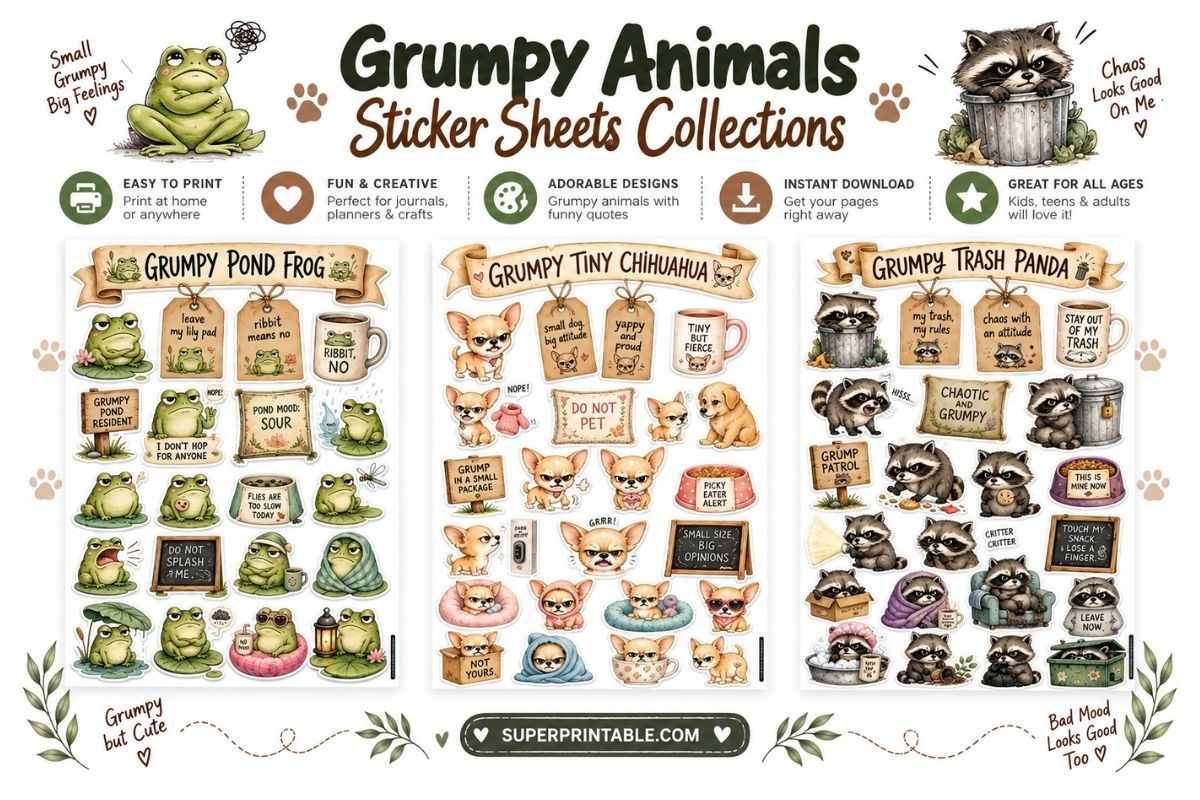 10+ Grumpy Animals Sticker Sheets Collections