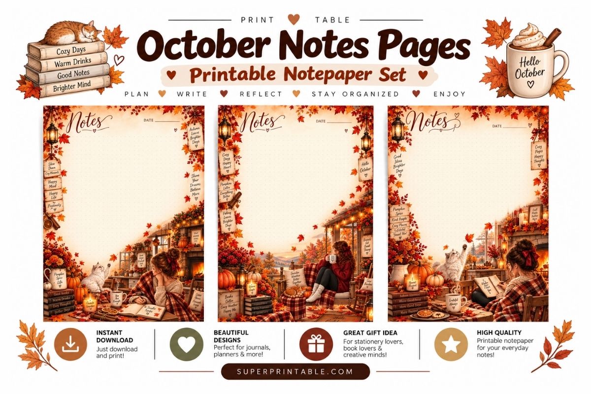 10+ October Notes Pages Printable