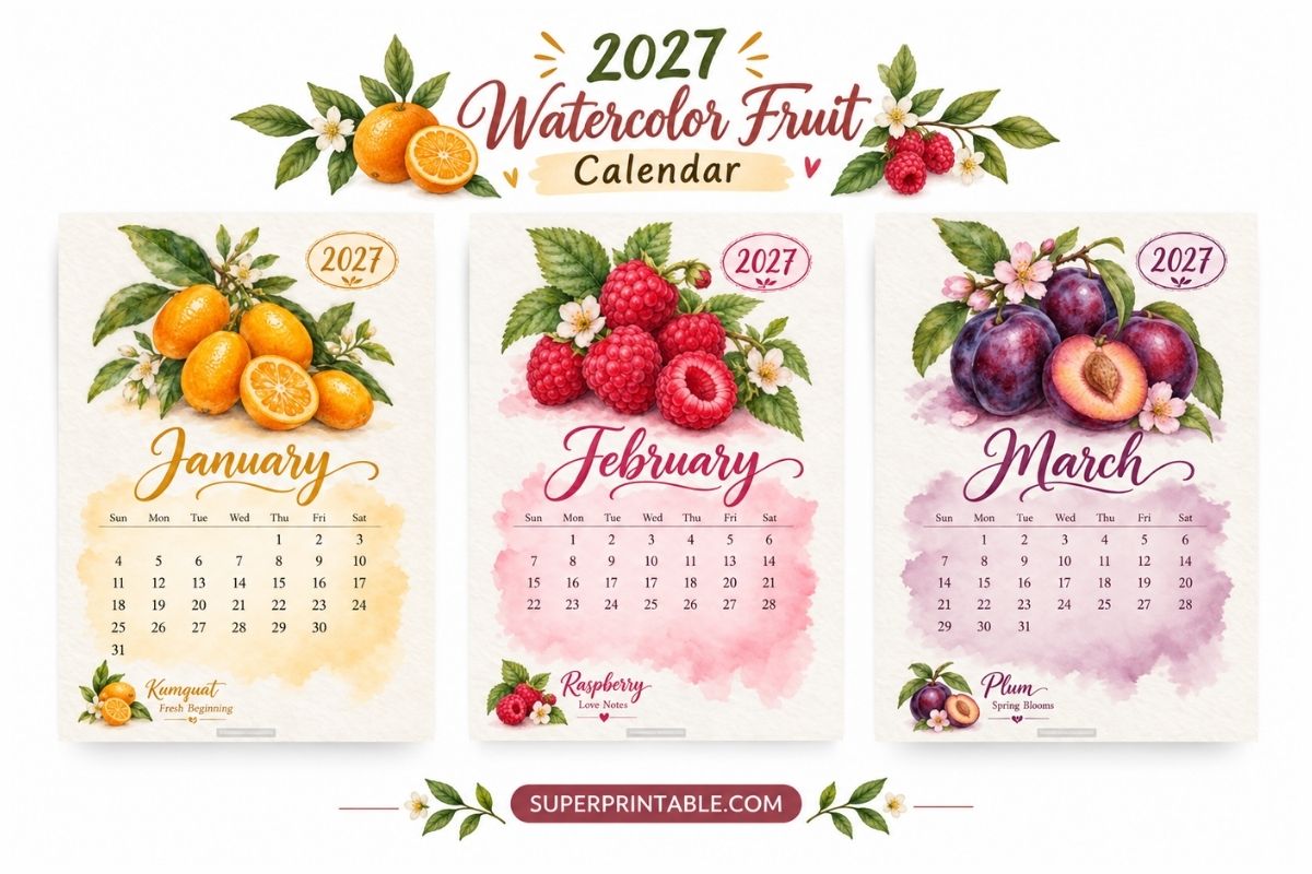 2027 Watercolor Fruit Calendar