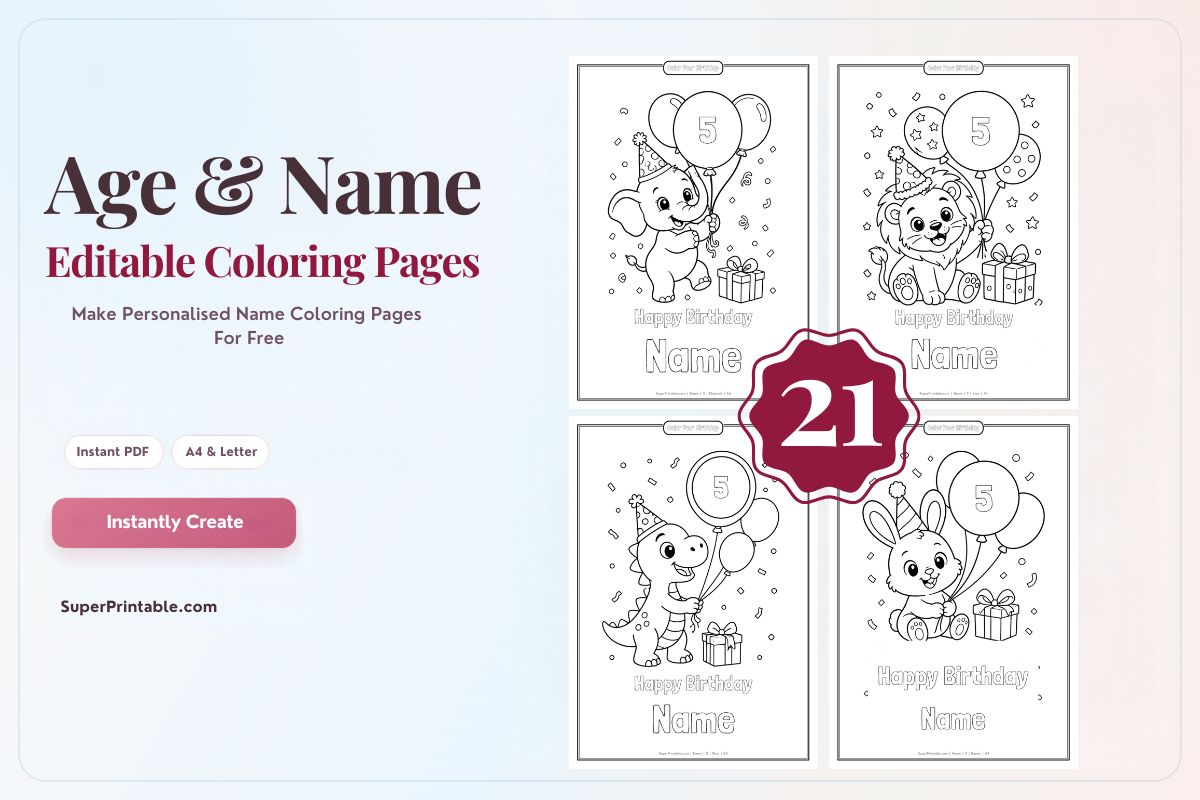 Age Personalised Birthday Coloring Pages