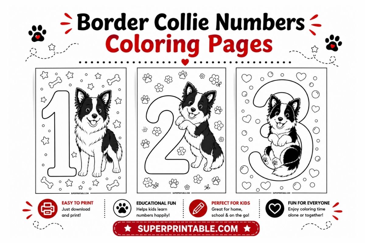Border Collie Numbers Coloring Pages
