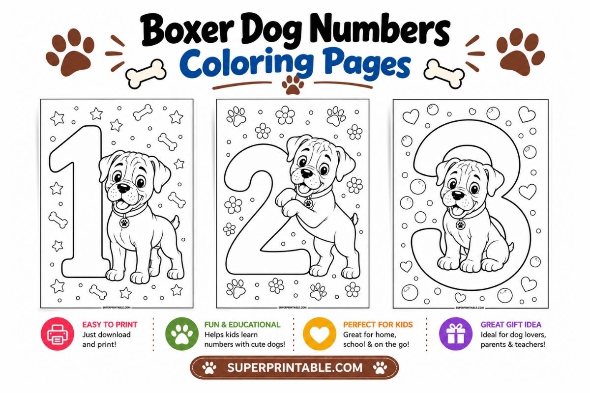 Boxer Dog Numbers Coloring Pages