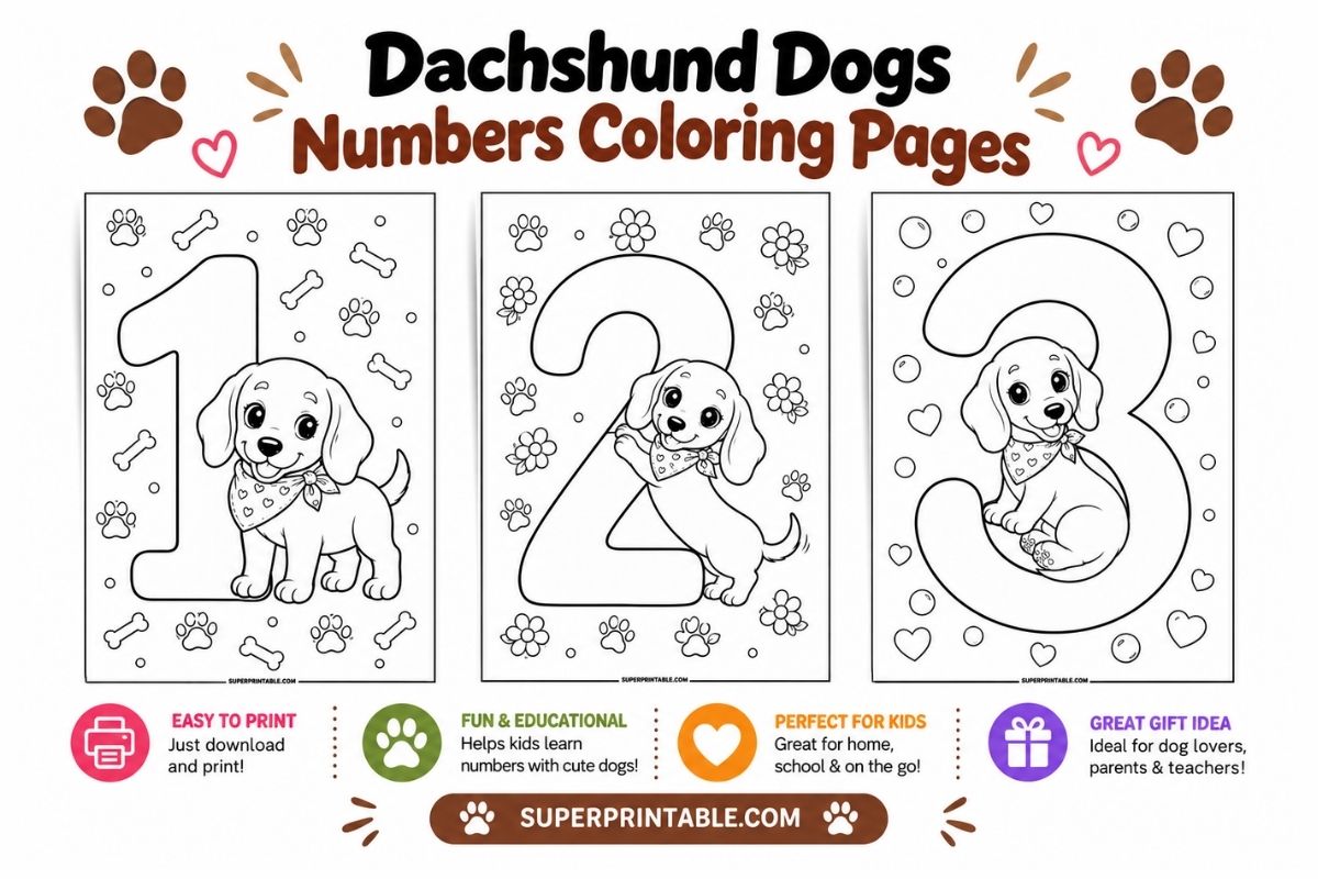 Dachshund Dogs Numbers Coloring Pages