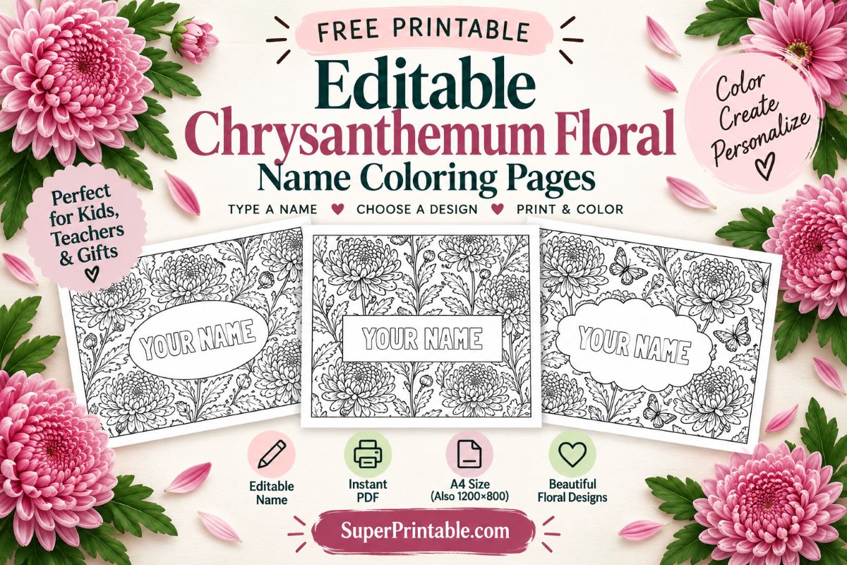 Editable Chrysanthemum Floral Name Coloring Pages
