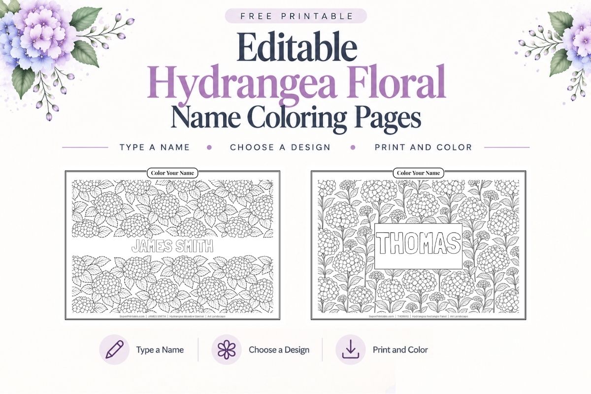 Editable Hydrangea Floral Name Coloring Pages