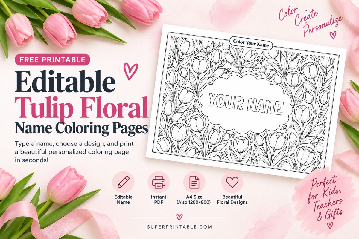 Editable Tulip Floral Name Coloring Pages