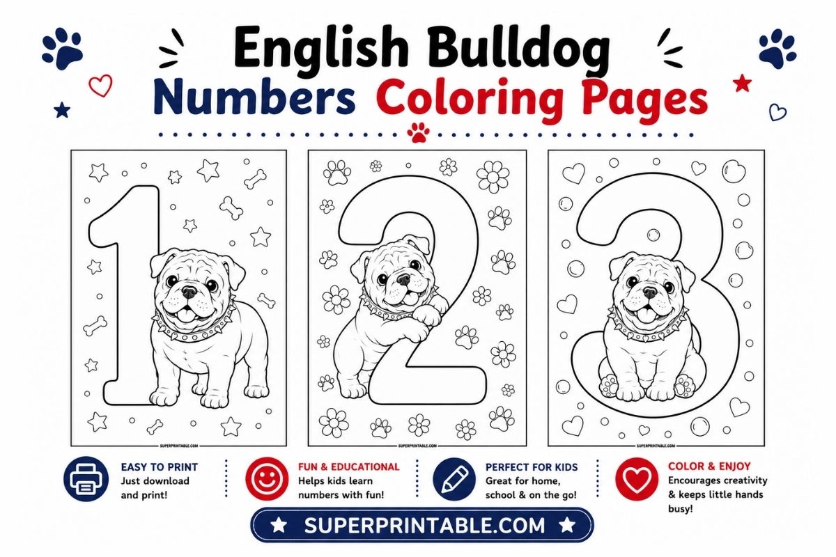 English Bulldog Numbers Coloring Pages
