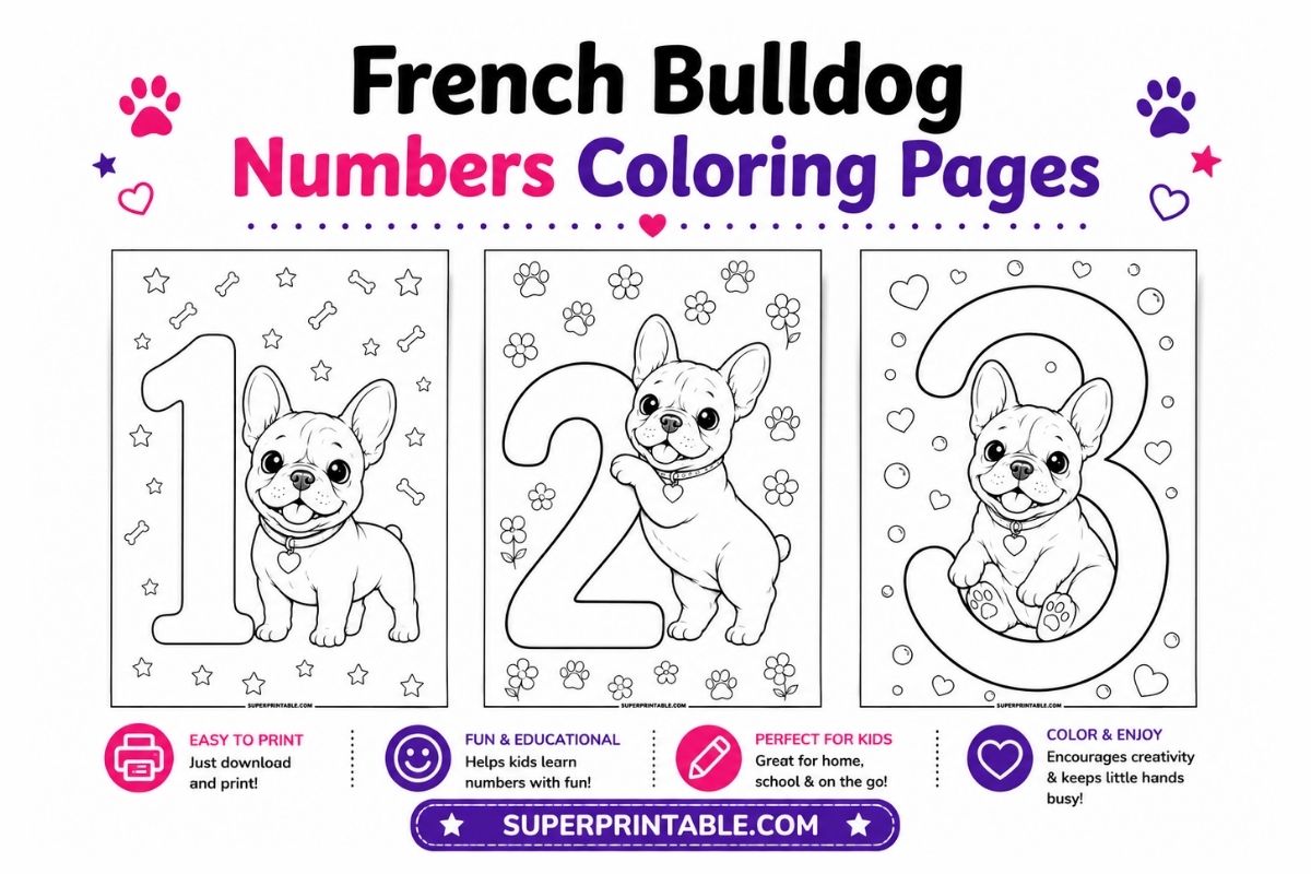 French Bulldog Numbers Coloring Pages