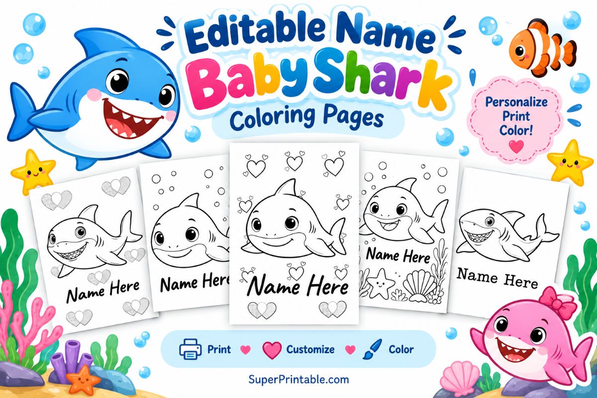 Editable Name Baby Shark Coloring Pages