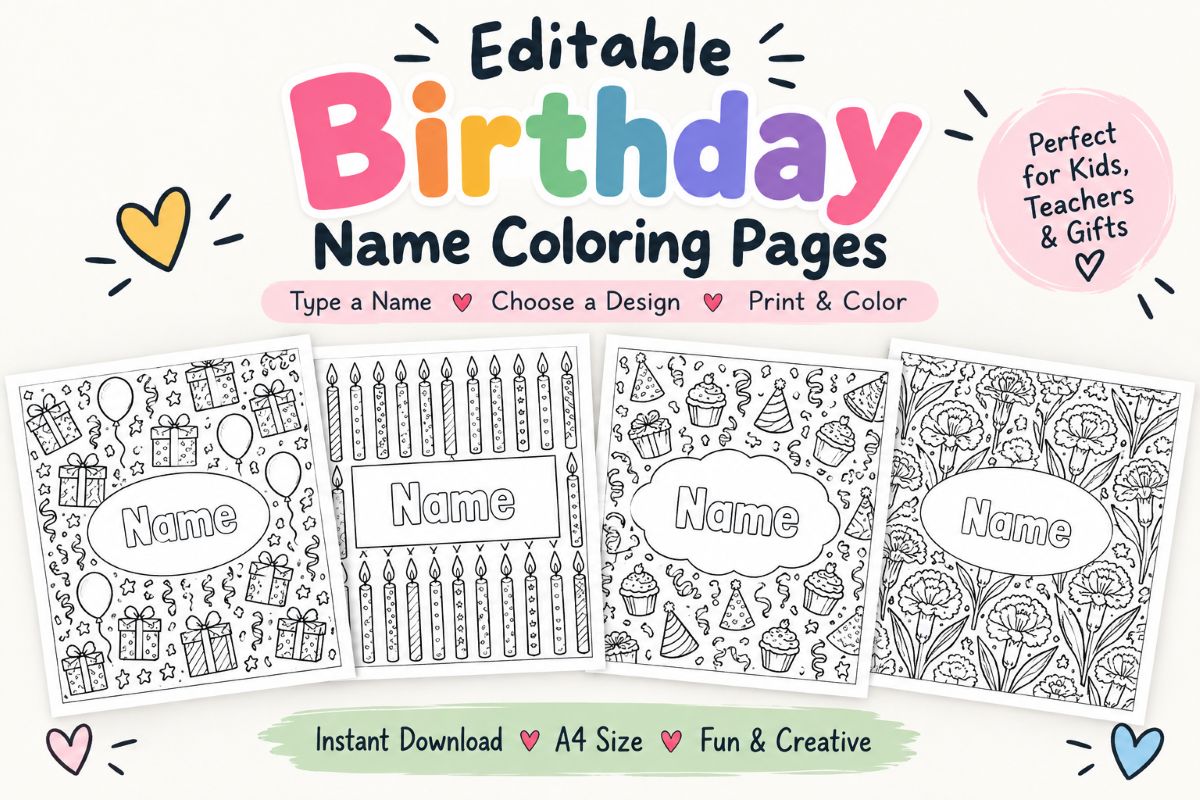 Editable Birthday Name Coloring Page Generator