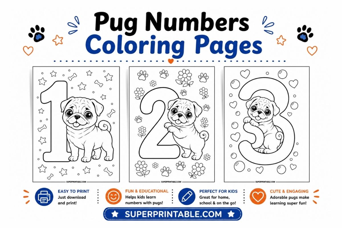 Pug Numbers Coloring Pages