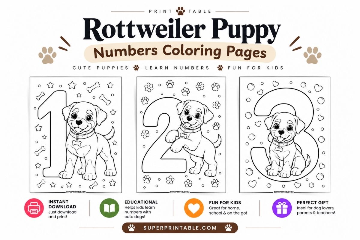 Rottweiler Puppy Numbers Coloring Pages