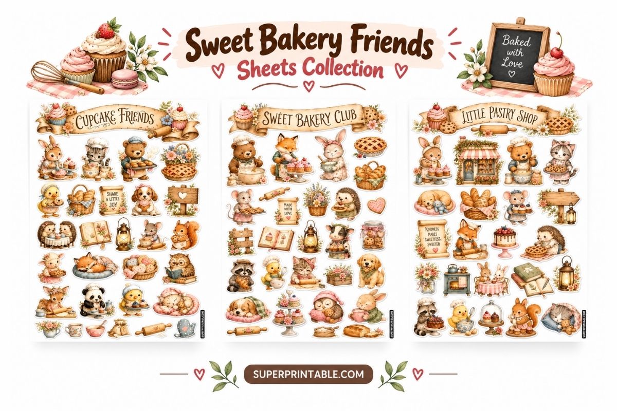 Sweet Bakery Friends Sticker Sheets Collection
