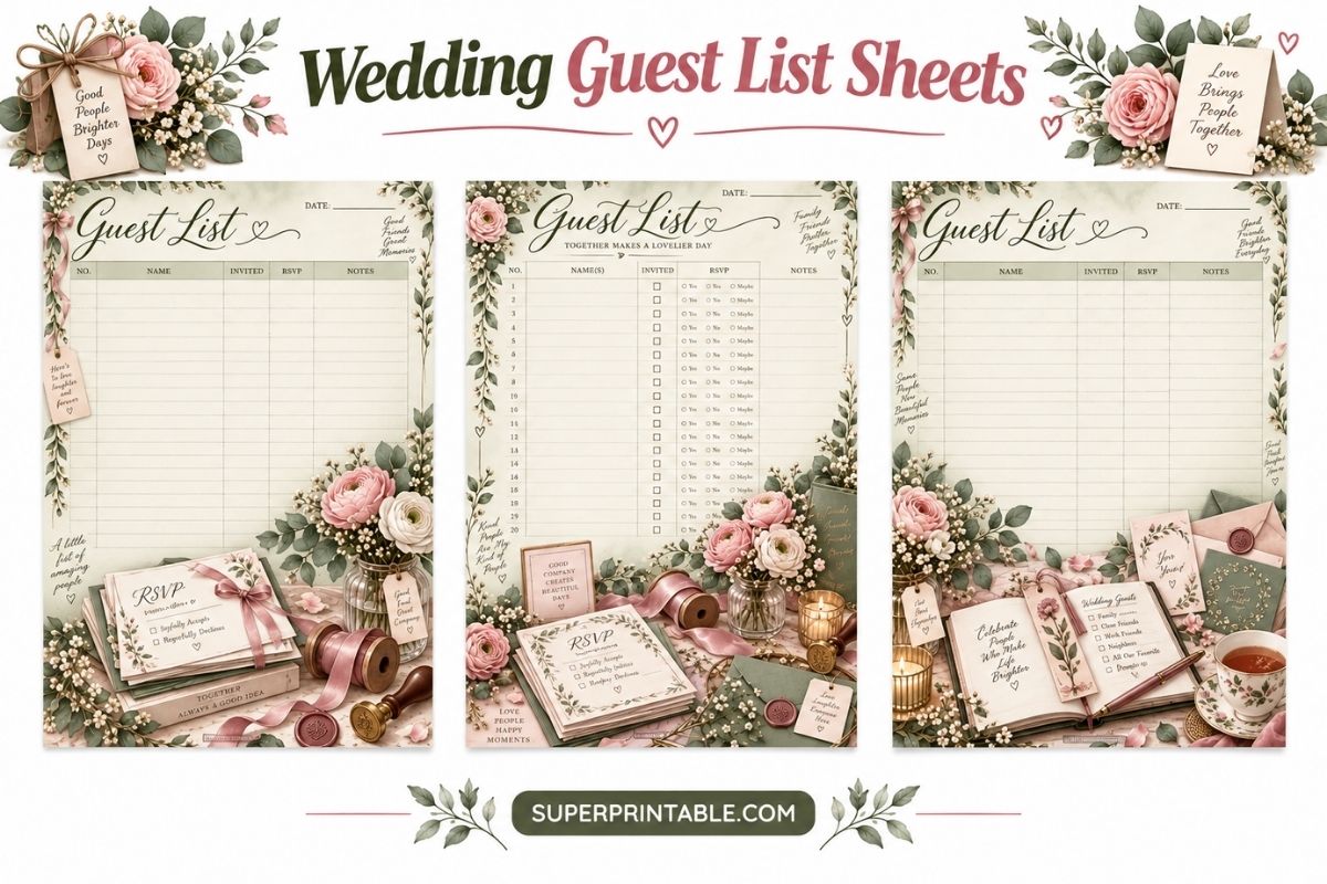 Wedding Guest List Sheets