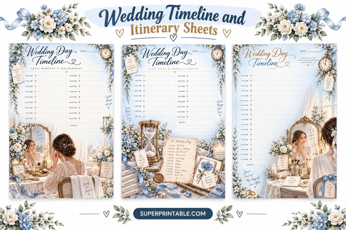 Wedding Timeline and Itinerary Sheets