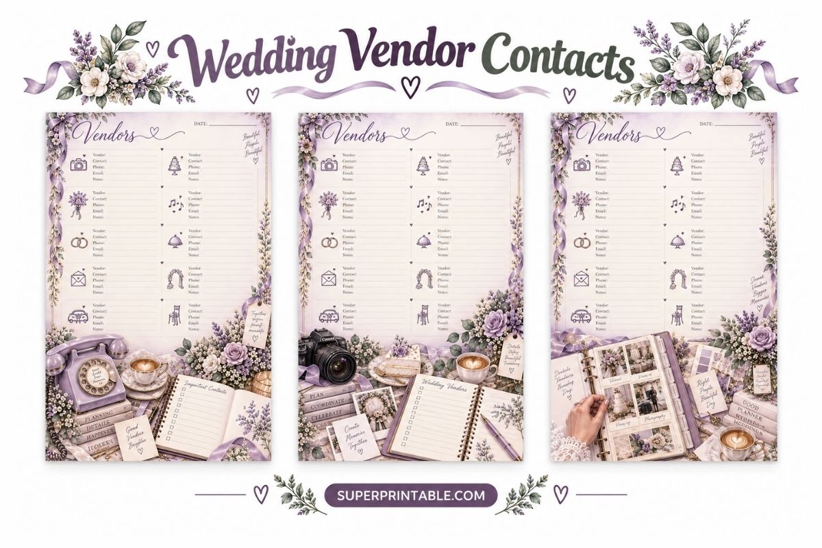 Wedding Vendor Contacts Printable