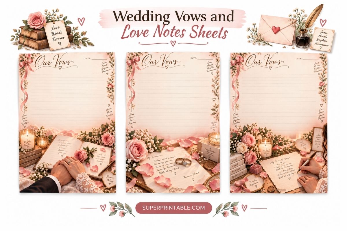 Wedding Vows and Love Notes Sheets