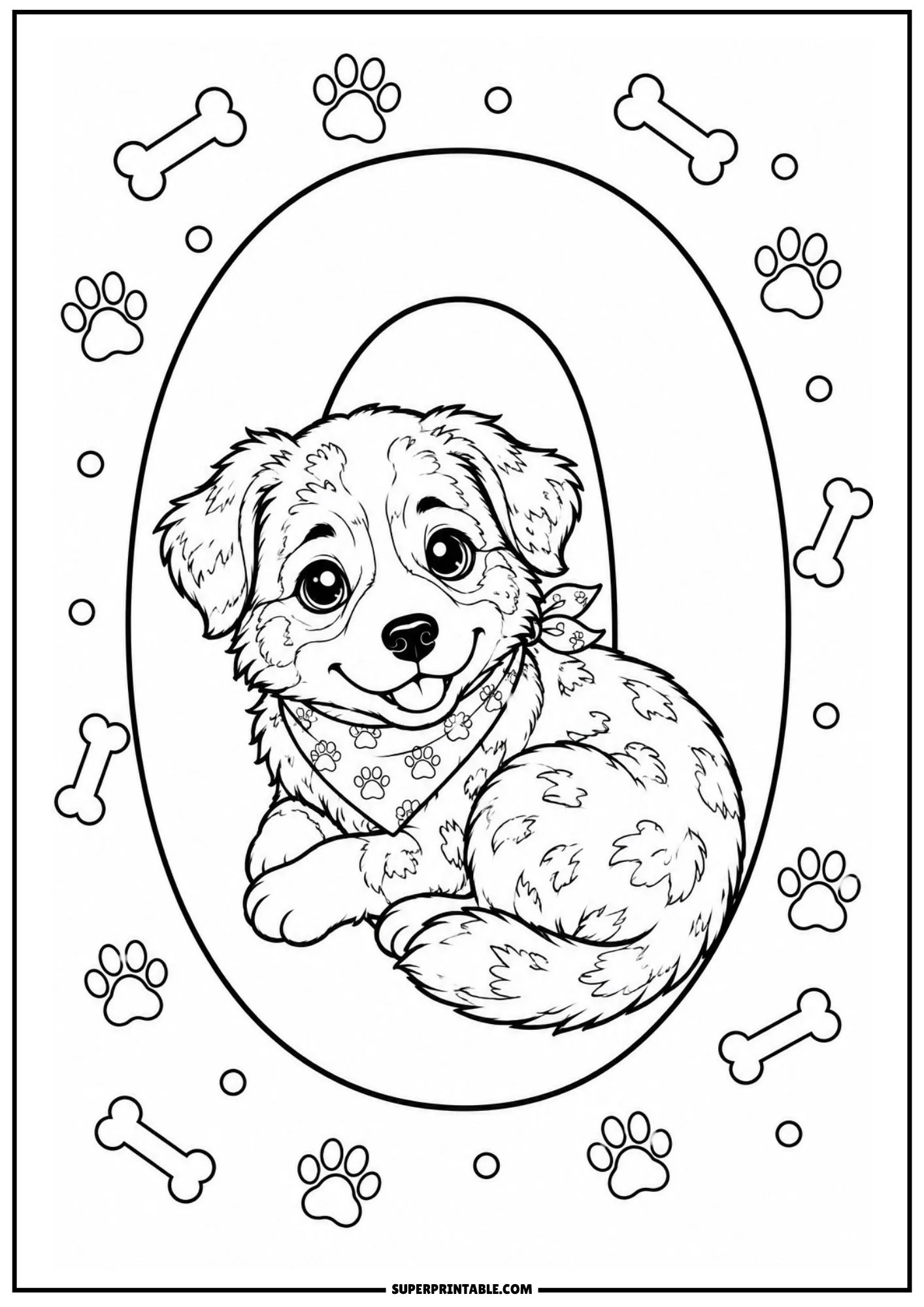 An Australian Shepherd puppy sitting in a number zero on these australian shepherd puppy coloring pages.