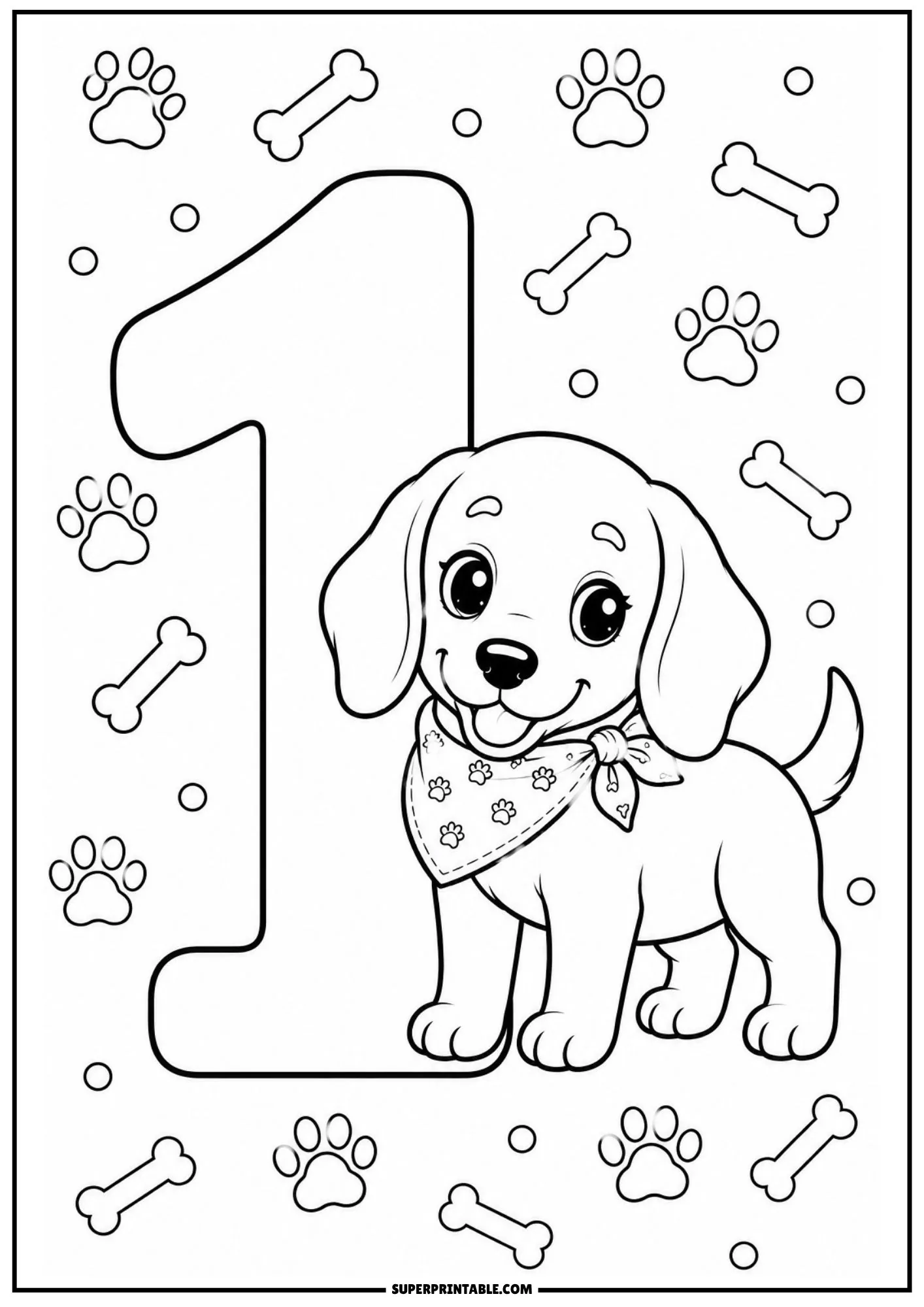 dachshund numbers coloring pages featuring cute puppy beside number one