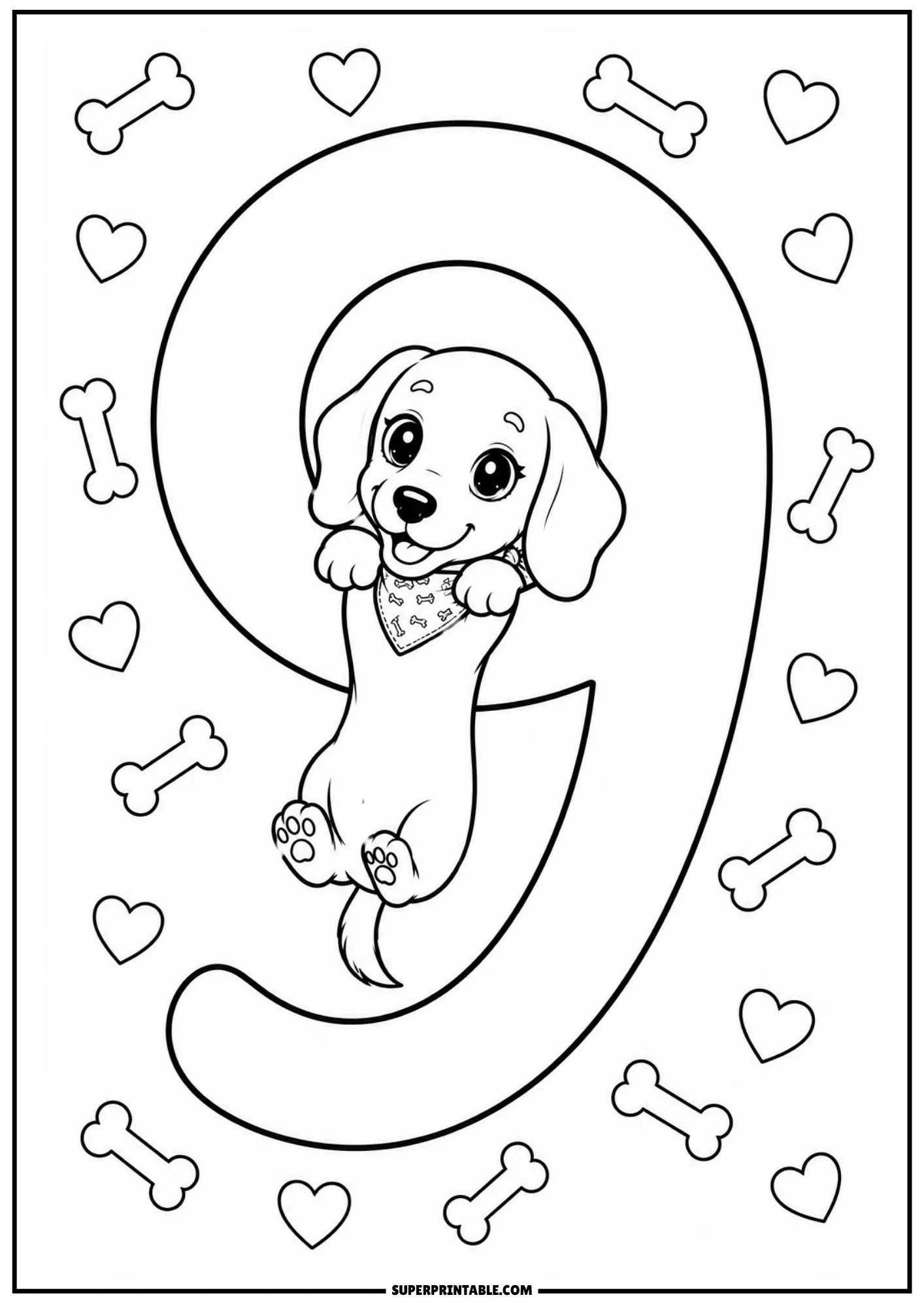 Playful dachshund puppy celebrating standing between digits of number ten.