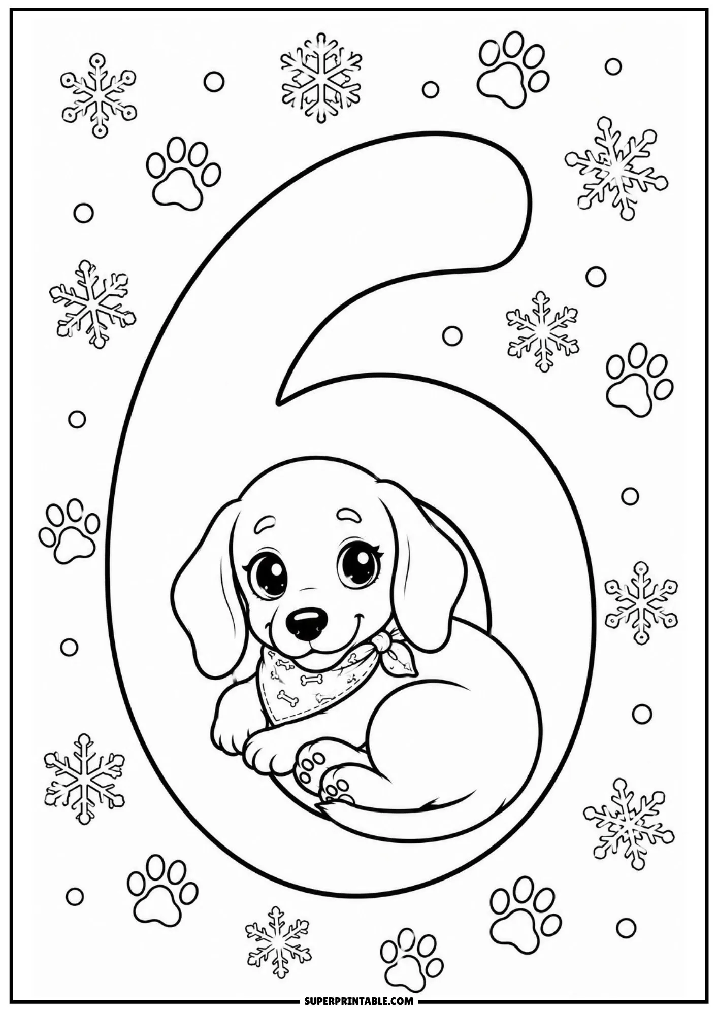 dachshund numbers coloring pages showing puppy curled inside number six