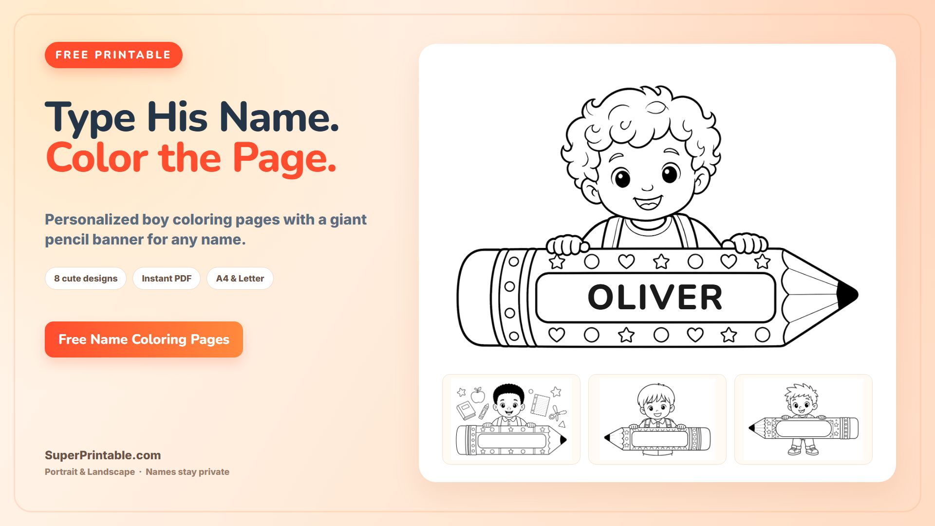 Name Personalised Boy Holding Pencil