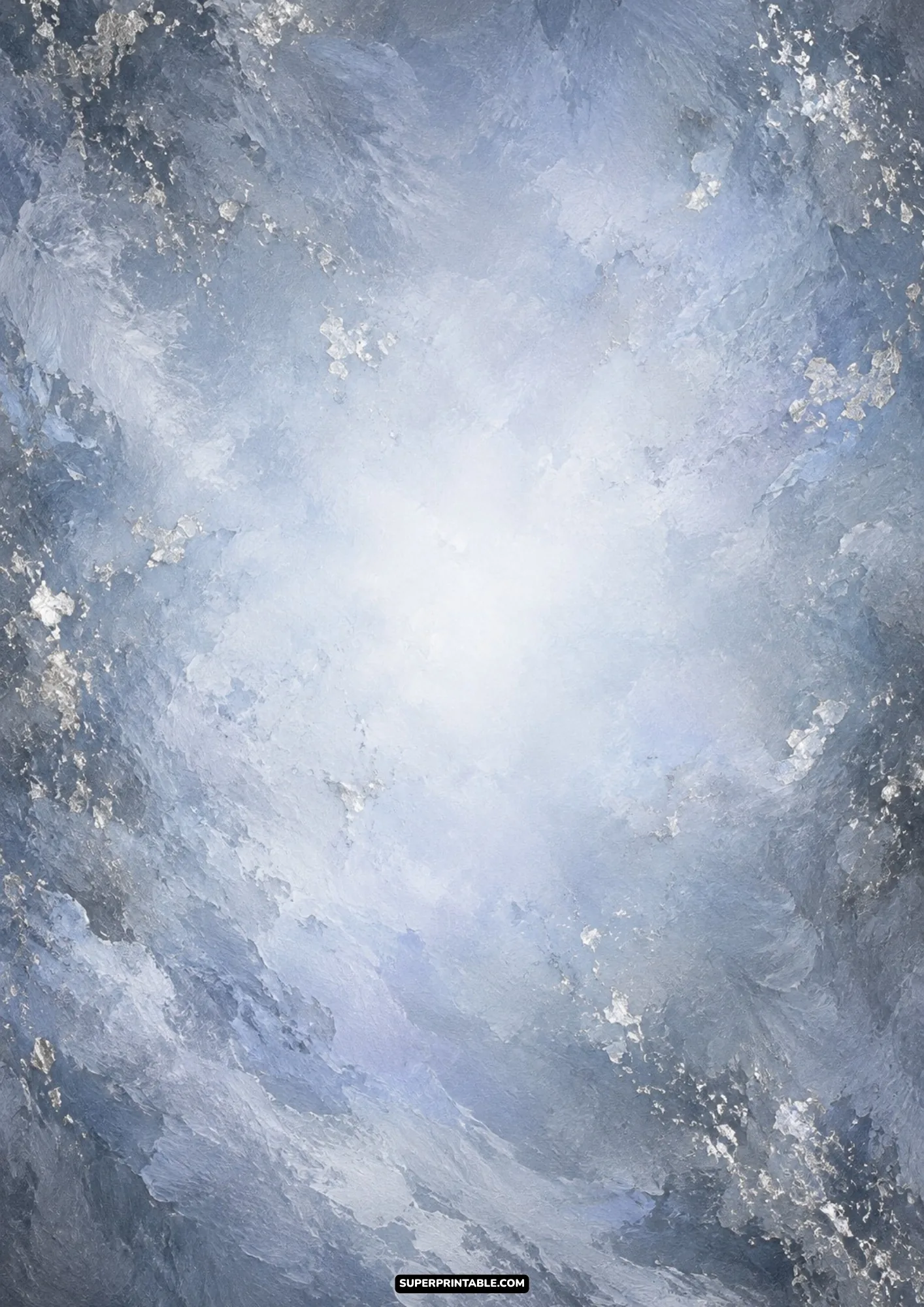 Artistic painted frosted ice backgrounds texture in winter blue with distressed metallic silver foil flecks