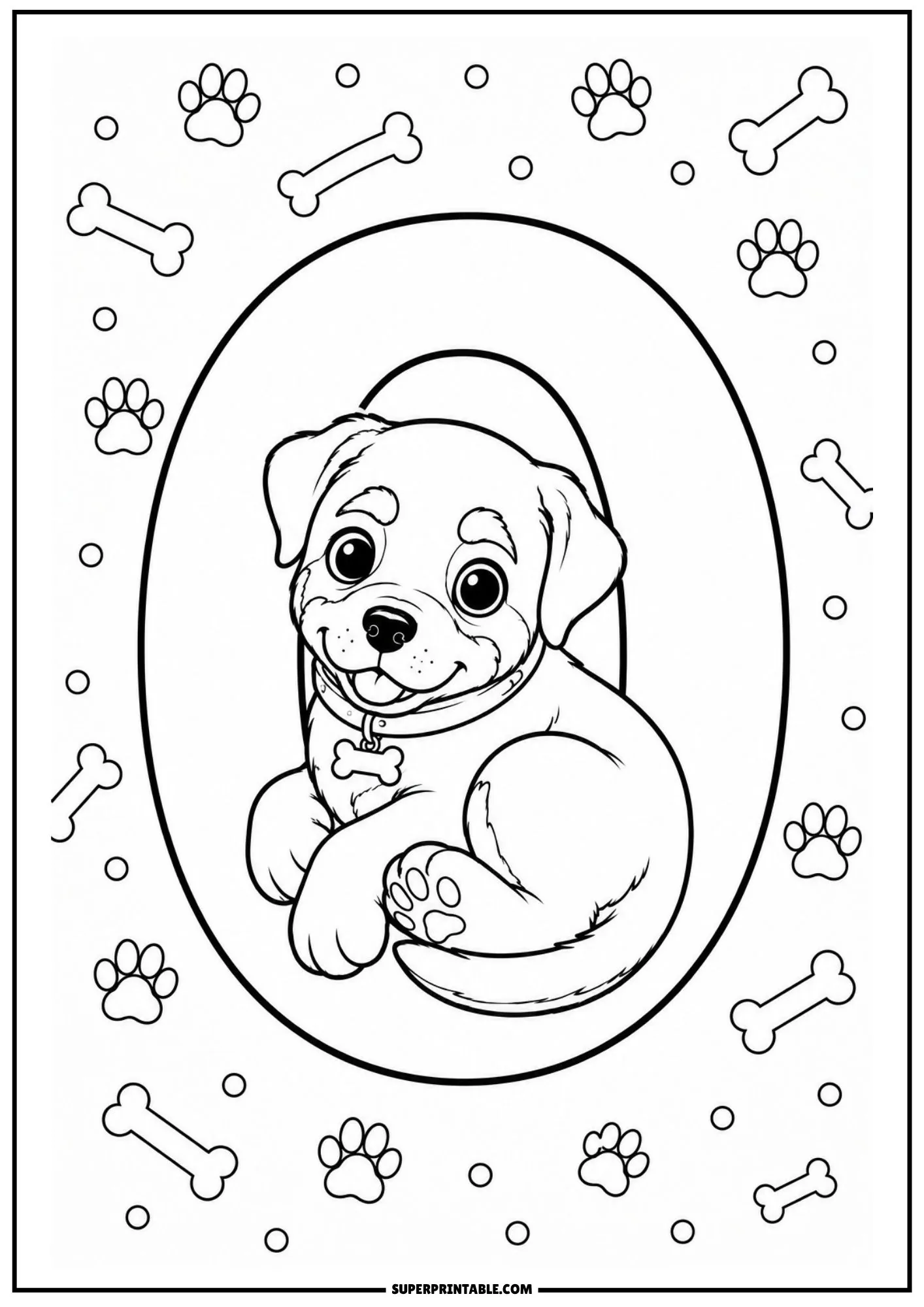 Rottweiler puppy numbers coloring pages featuring a cheerful cartoon pup inside a large number zero.