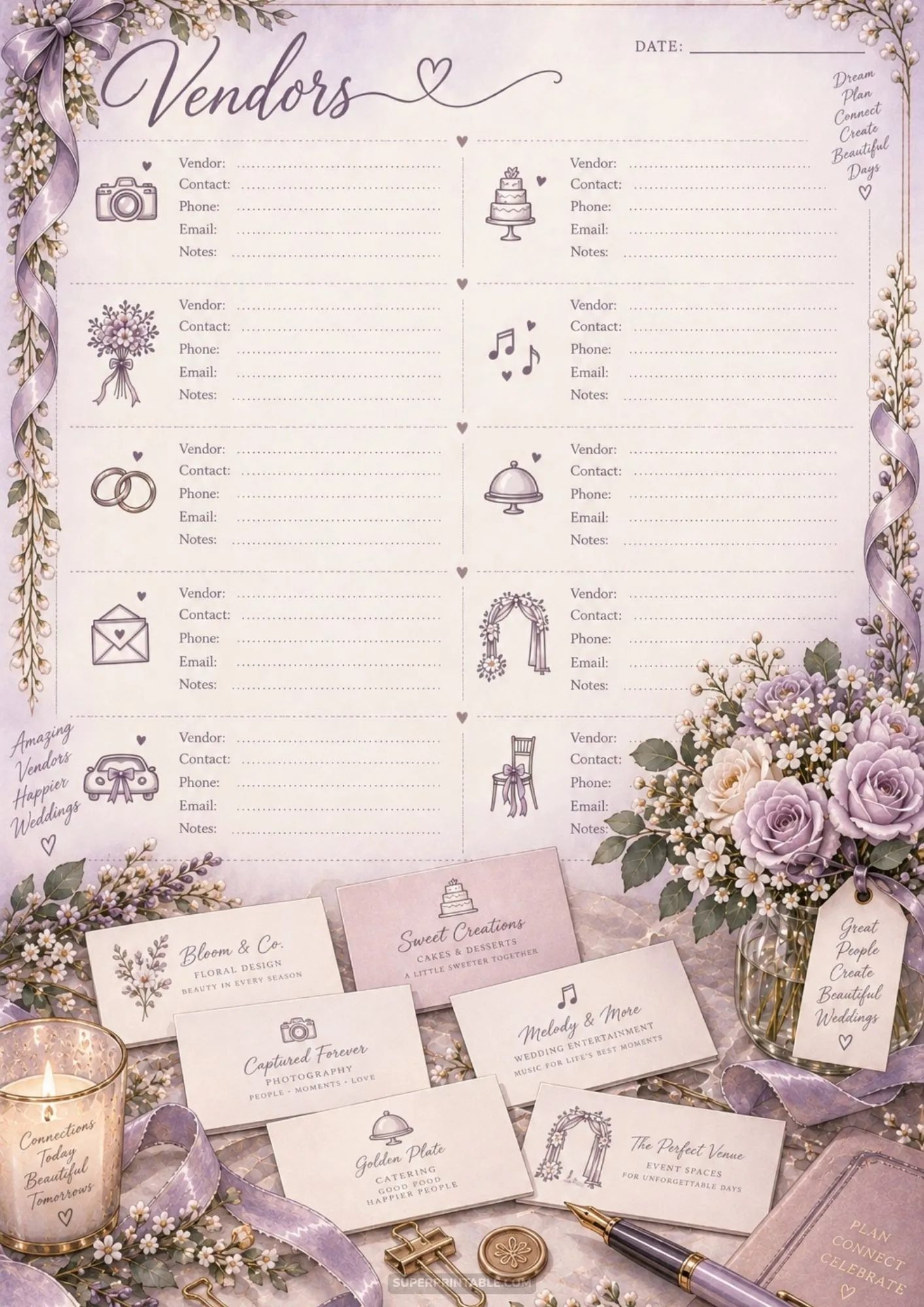 Floral wedding service directory page displayed with vendor category cards.