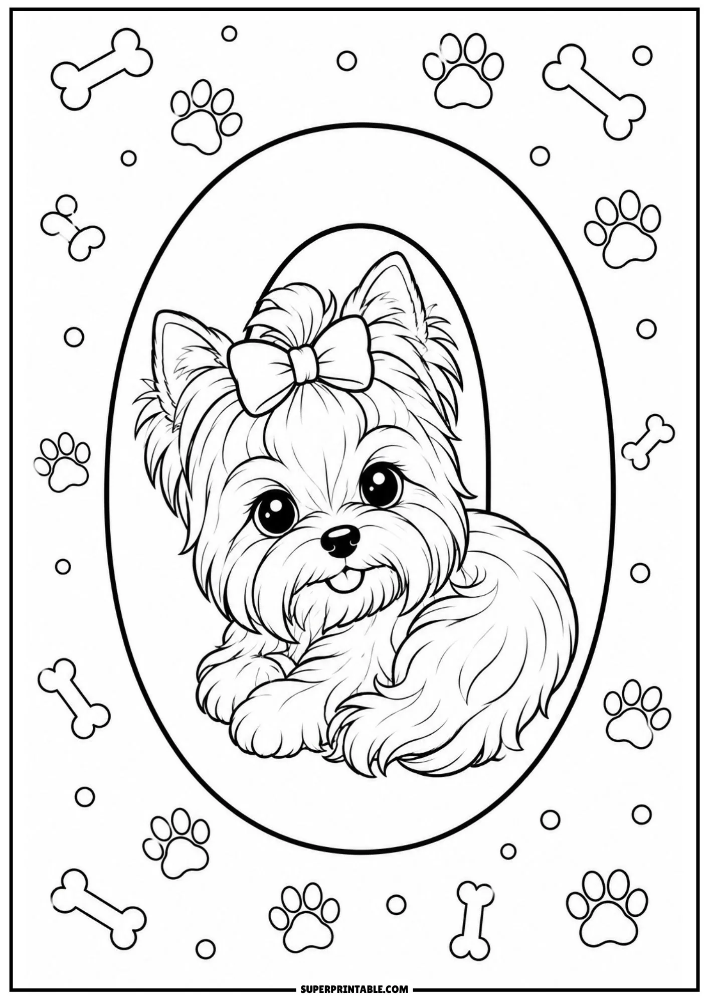 Yorkshire terrier numbers coloring pages featuring a cute puppy inside number zero.